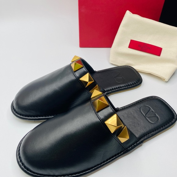 Valentino Garavani Women’s Roman Stud Black Leather Slides Size 37 NWB Authentic - Picture 5 of 8